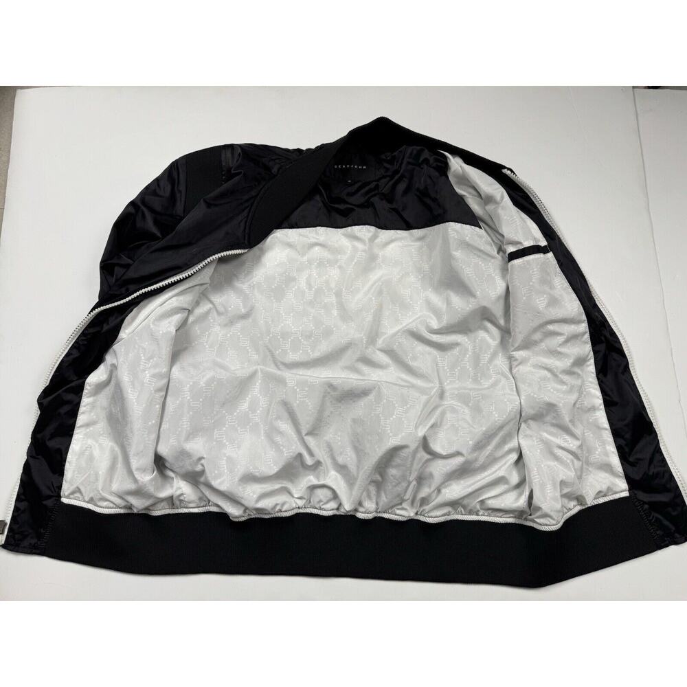 Mens Satin Bomber Jacket Retro Y2k Black Spell out XL Sean John - Picture 8 of 10